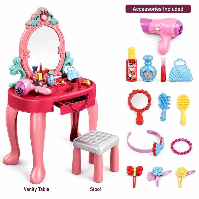 Princess Dressing Table Vanity with Stool & Accessories – 31 Pieces