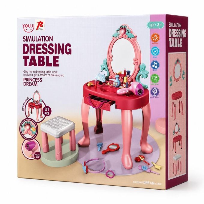 Princess Dressing Table Vanity with Stool & Accessories – 31 Pieces