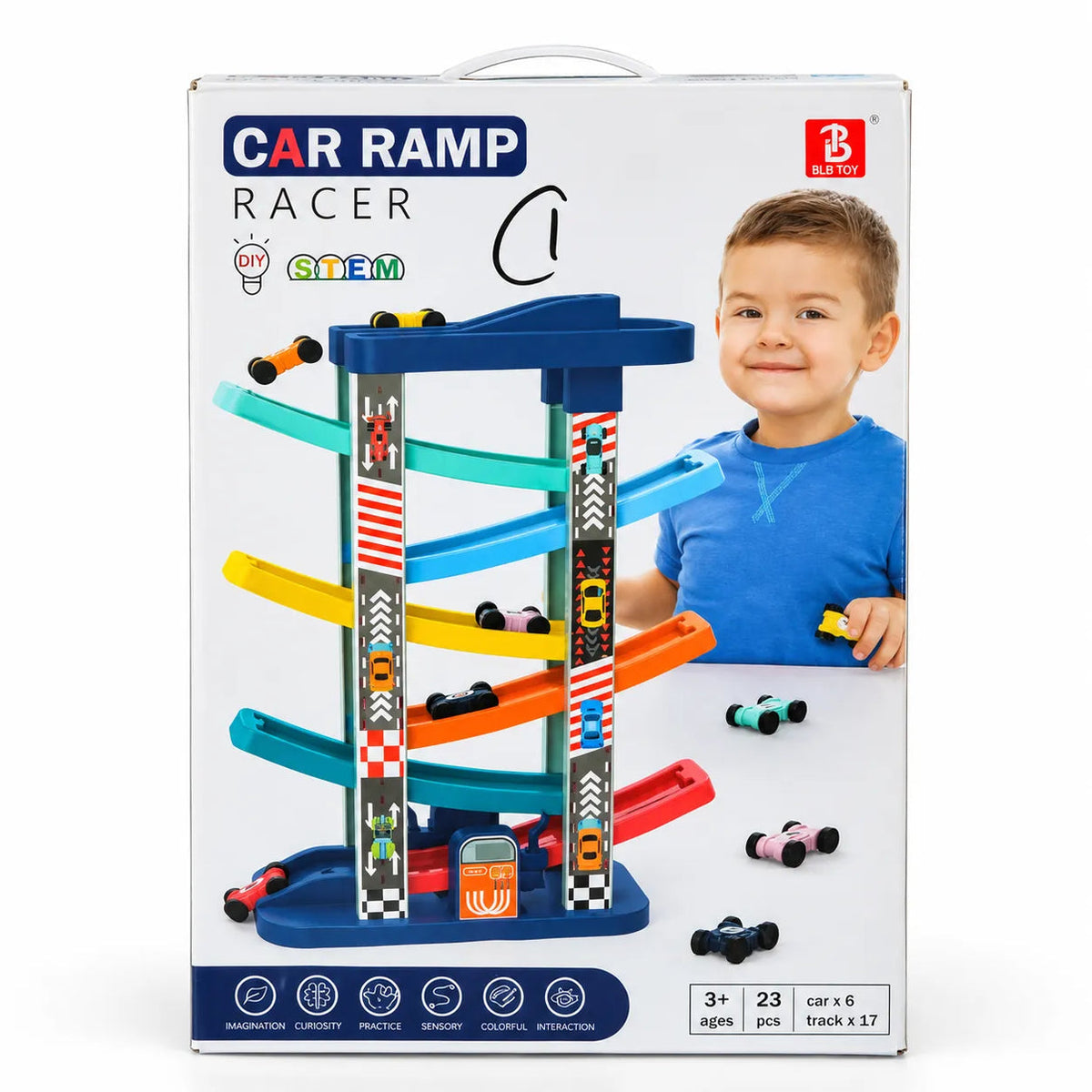 Car Ramp Racer Track with 6 Cars – 23 Pieces