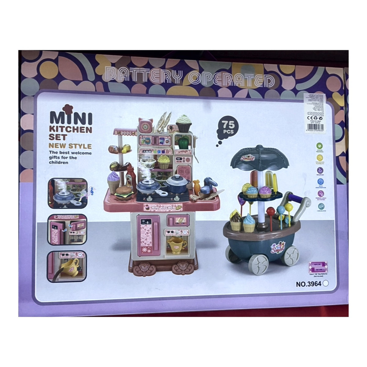 Mini Kitchen Set with Ice Cream Cart – 75 Pieces