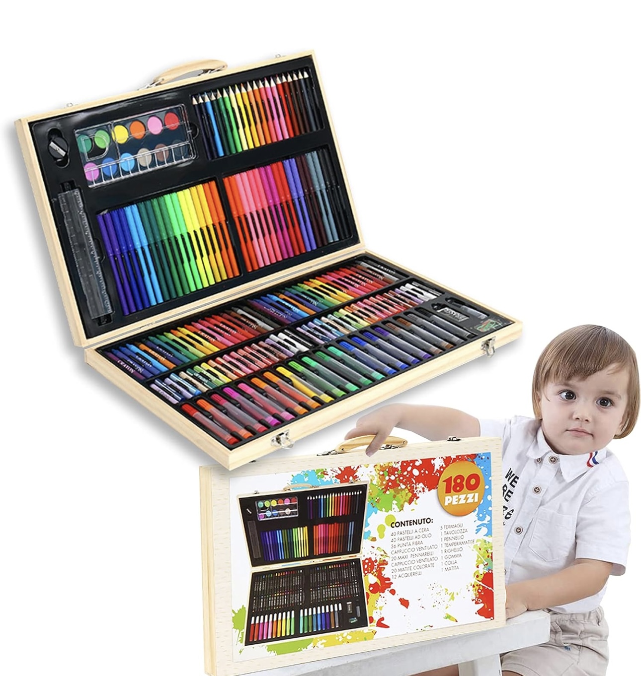 Beauenty 180pcs Wooden Box Drawing Set