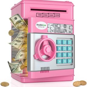 Electronic Piggy Bank for Kids, Money Bank with Password/Music Cute Mini ATM Piggy Bank Coin Can,Auto Scroll Cash Safe Box, Great and Practical Birthday Gifts for Boys & Girls (Rose Pink)
